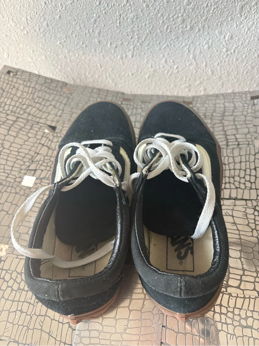 Vans Black Suede Low-Top Sneakers with White Stripe and Gum Sole
